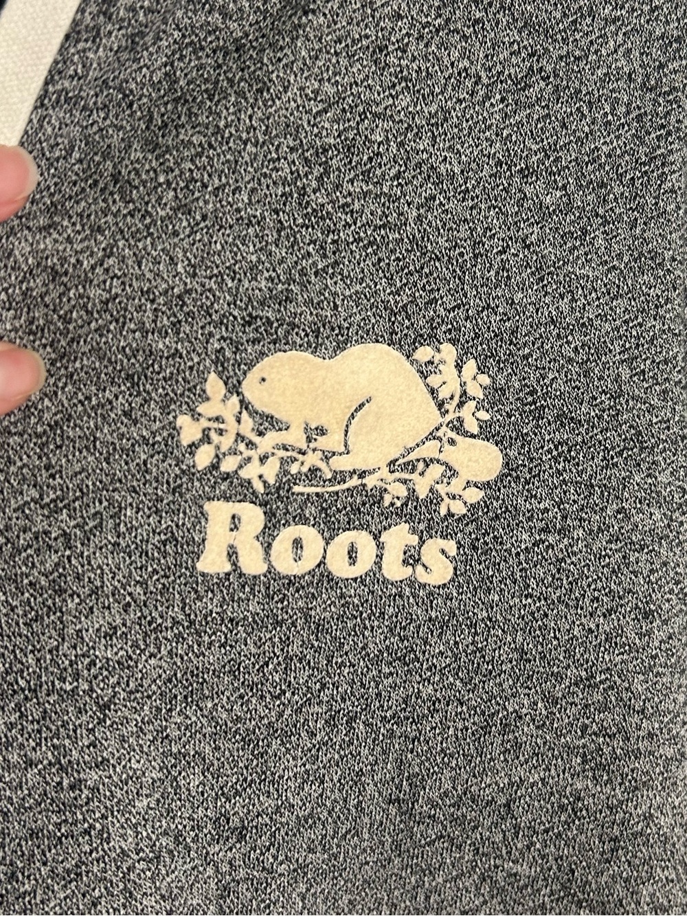Roots Half-Zip Hoodie in Charcoal Gray with Cream Logo Size Medium Thumbholes - Picture 2 of 12